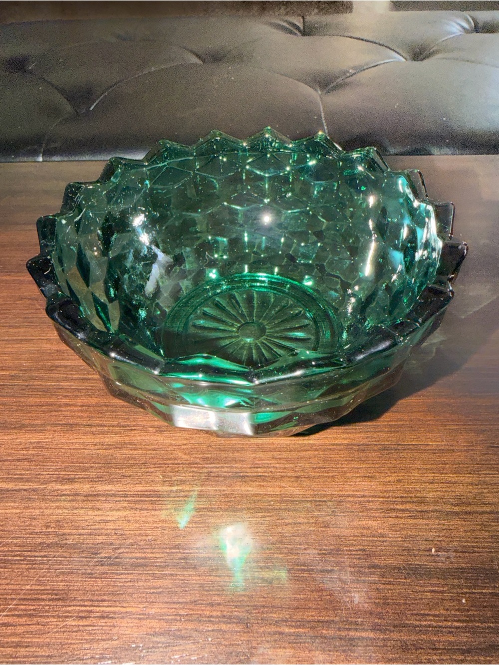 Vintage Emerald Green Glass Bowl- works as base to Homeco Fairy Lamp BASE ONLY